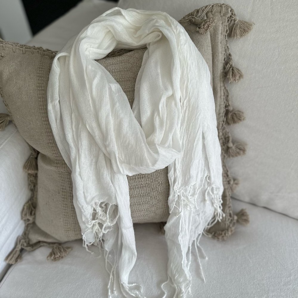 SFM White Scarf: Luxurious Rayon (Made in India!)